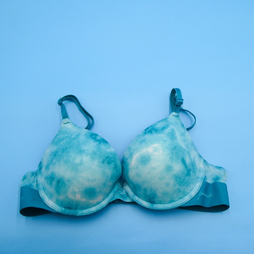 Victoria's Secret PINK Push-Up Bra Womens 34B Wear Everywhere Teal Tie Dye Nylon